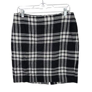 Womens Talbots Black & White Plaid Wool Blend Lined Pencil Mini Skirt Size 8